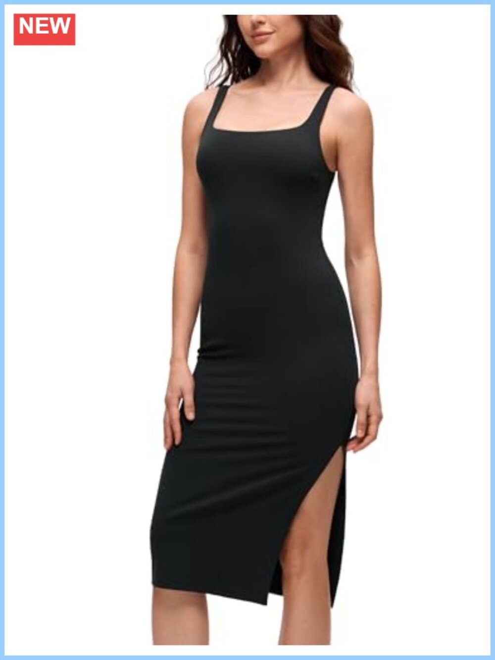 Butterluxe Square Neck Side Slit Midi Dress Slim Fit Sleeveless